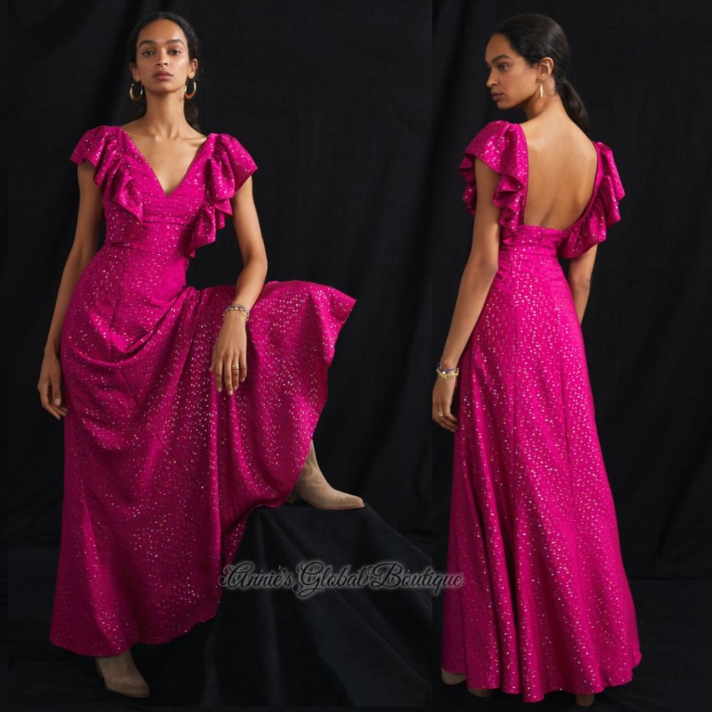 RARE NWT ANTHROPOLOGIE HUTCH Ruffled Shimmer Maxi Dress. Size 12/L - Picture 11 of 16